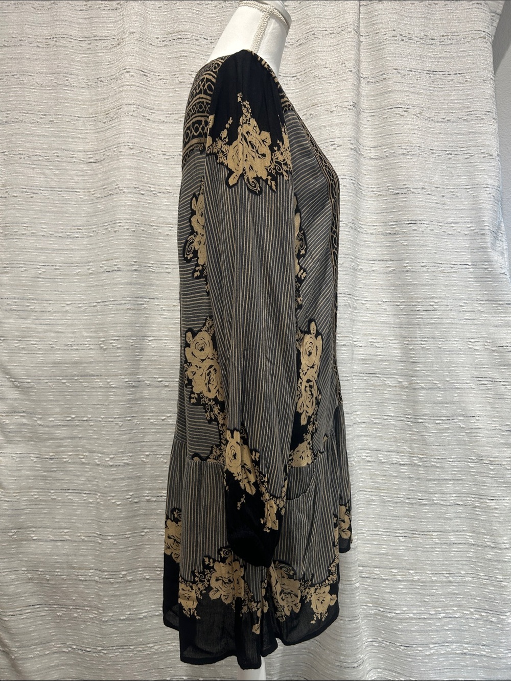 Free People Black and Beige Floral Patchwork Tunic Dress - Picture 4 of 9